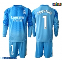 Camisa de Futebol Real Madrid Thibaut Courtois #1 Goleiro Equipamento Principal Infantil 2025-26 Manga Comprida (+ Calças curtas)